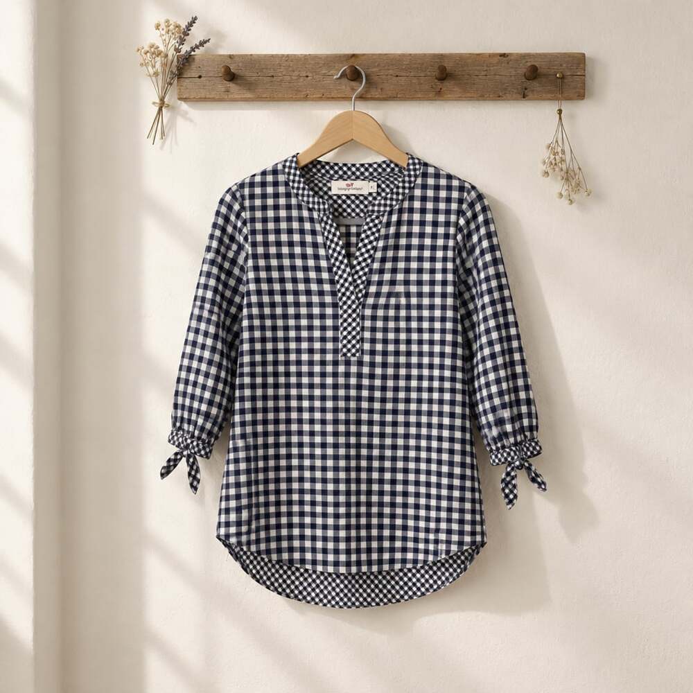 Vineyard Vines Navy Gingham Tie Sleeve Top Size XXS